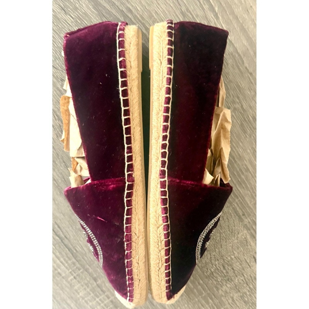 Tory Burch Poppy Metallic Logo Velvet Espadrilles Burgundy Wine 10.5M 5585 - Picture 12 of 16